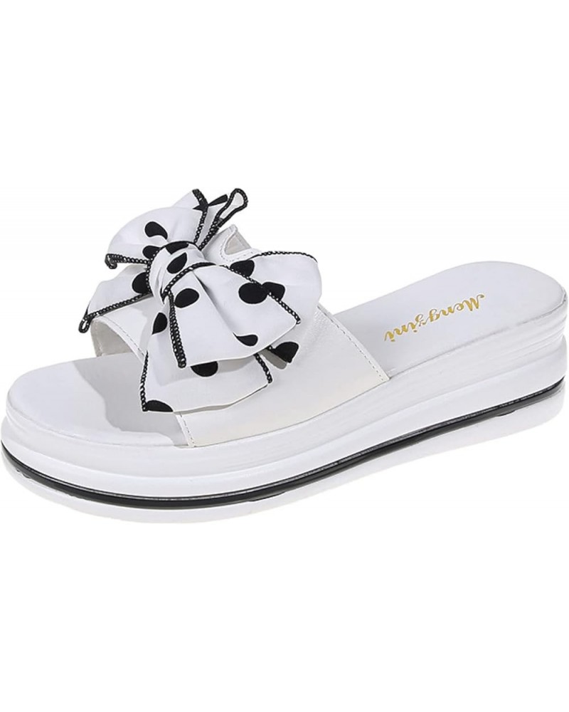 Women Casual Platform Slides Slip-on PU Leather Bow-Knot Peep Toe Wedges Summer Sandal for Beach Party White $26.39 Sandals