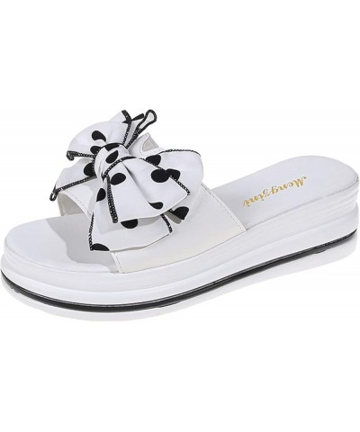 Women Casual Platform Slides Slip-on PU Leather Bow-Knot Peep Toe Wedges Summer Sandal for Beach Party White $26.39 Sandals