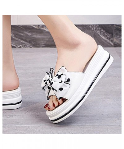 Women Casual Platform Slides Slip-on PU Leather Bow-Knot Peep Toe Wedges Summer Sandal for Beach Party White $26.39 Sandals