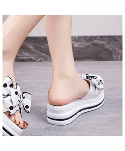 Women Casual Platform Slides Slip-on PU Leather Bow-Knot Peep Toe Wedges Summer Sandal for Beach Party White $26.39 Sandals