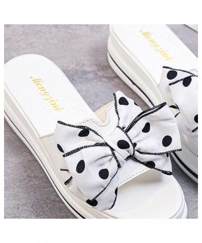 Women Casual Platform Slides Slip-on PU Leather Bow-Knot Peep Toe Wedges Summer Sandal for Beach Party White $26.39 Sandals