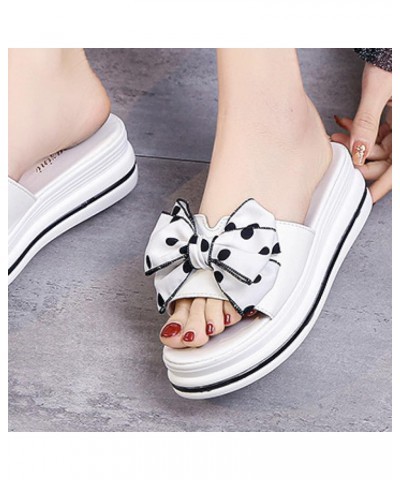 Women Casual Platform Slides Slip-on PU Leather Bow-Knot Peep Toe Wedges Summer Sandal for Beach Party White $26.39 Sandals