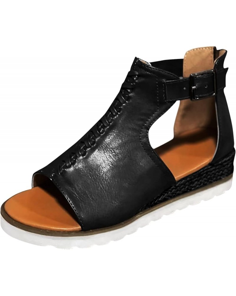 Platform Sandals for Women - T-Strap Chunky Mid Heel Sandal Womens Sandals With Arch Support Black $14.09 Sandals