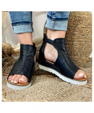 Platform Sandals for Women - T-Strap Chunky Mid Heel Sandal Womens Sandals With Arch Support Black $14.09 Sandals