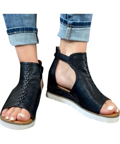 Platform Sandals for Women - T-Strap Chunky Mid Heel Sandal Womens Sandals With Arch Support Black $14.09 Sandals