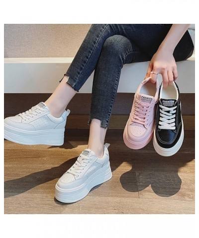 Woman Hidden Wedgie Sneakers High Heel Lace Up Modish Breathable Light-Weight Walking Shoe Platform Sneakers White Punching $...