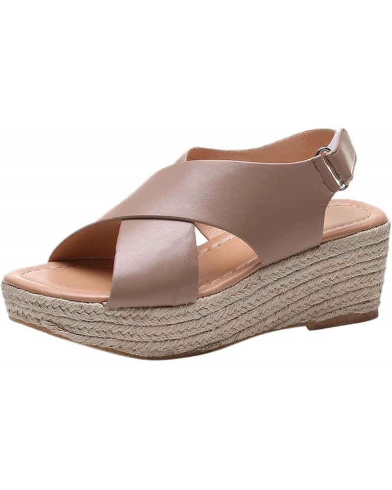 Sandals Women Dressy Summer Flat,Women's Espadrille Hollow Out Peep Toe Ankle Strap Platform Sandal Heeled Sandals Brown $20....