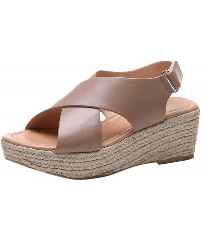 Sandals Women Dressy Summer Flat,Women's Espadrille Hollow Out Peep Toe Ankle Strap Platform Sandal Heeled Sandals Brown $20....