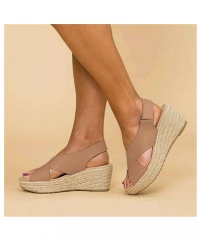 Sandals Women Dressy Summer Flat,Women's Espadrille Hollow Out Peep Toe Ankle Strap Platform Sandal Heeled Sandals Brown $20....