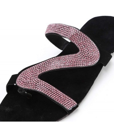 Flat Sandals for Women Dressy Summer Toe Slip On Open Sandals Rhinestones Slip Light Anti Sandals Casual Slippers Pink 1 $15....