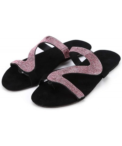 Flat Sandals for Women Dressy Summer Toe Slip On Open Sandals Rhinestones Slip Light Anti Sandals Casual Slippers Pink 1 $15....