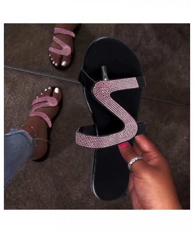 Flat Sandals for Women Dressy Summer Toe Slip On Open Sandals Rhinestones Slip Light Anti Sandals Casual Slippers Pink 1 $15....