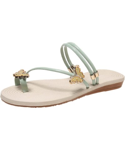 Ladies Summer Sandals Women Bohemian Flat Clip Toe Slippers Shiny Rhinestone Slippers Fashion Beach Seaside Gdecb-mint Green ...