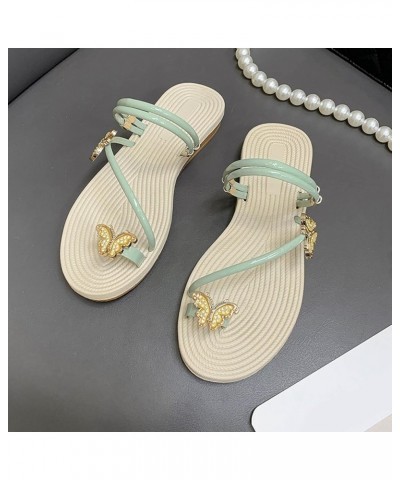 Ladies Summer Sandals Women Bohemian Flat Clip Toe Slippers Shiny Rhinestone Slippers Fashion Beach Seaside Gdecb-mint Green ...