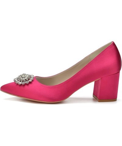 Women's Satin Wedding Shoes Pointed Closed Toe Chunky Heel Bridal Shoes Crystal Slip on Pumps Pink $38.68 Pumps