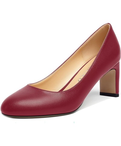 Womens Office Comfortable Formal Round Toe Matte Slip On Block Mid Heel Pumps Dress Shoes 2.5 Inch Burgundy $37.90 Pumps