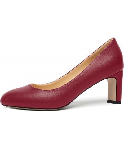 Womens Office Comfortable Formal Round Toe Matte Slip On Block Mid Heel Pumps Dress Shoes 2.5 Inch Burgundy $37.90 Pumps