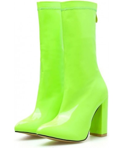 Womens Chunky High Heel Patent Booties Pointed Toe Ankle Boots Lime Green $33.05 Boots