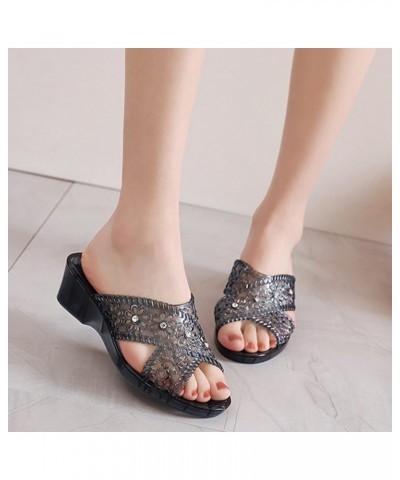 Plastic Jelly Rhinestone Slippers Medium Heel Flat Thick Sole Casual Shoes Fashion Slippers Big Sneaker Slippers for Women (P...