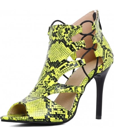 Women's Rhinestone Caged Sandals Ankle Bootie Peep Toe Lace Up Zipper Stiletto High Heel Dress Pump Green $32.23 Sandals