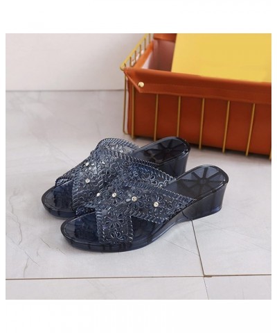 Plastic Jelly Rhinestone Slippers Medium Heel Flat Thick Sole Casual Shoes Fashion Slippers Big Sneaker Slippers for Women (P...