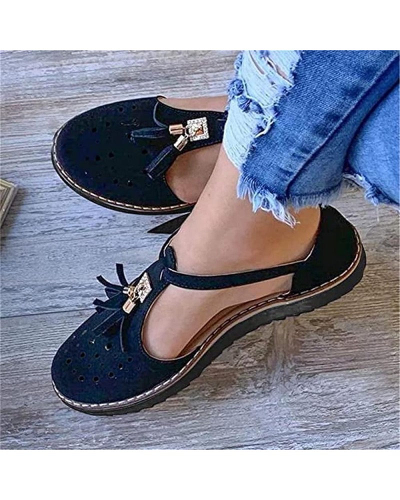 Sandals for Women,Womens Tassel Leather Platform Sandal Closed Toe Buckle Shoes Ankle Strap Heeled Casual Shoes,Brown,US7.5/E...