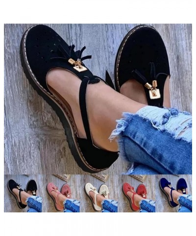 Sandals for Women,Womens Tassel Leather Platform Sandal Closed Toe Buckle Shoes Ankle Strap Heeled Casual Shoes,Brown,US7.5/E...