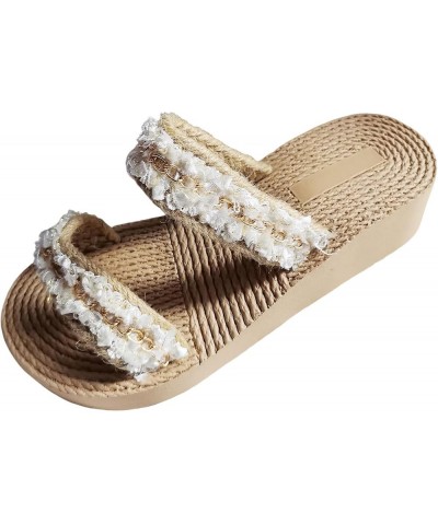 Women's Athletic Outdoor Slides Stretch T-Starp Slides for Women Adjustable Footbed White $10.55 Outdoor Shoes