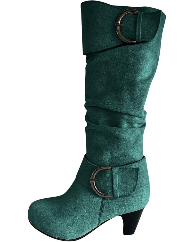 Womens Fall Fashion 2022 Casual Slouchy Suede Boots for Women Warm Winter Waterproof Round Toe Heeled Boots & Booties Green $...