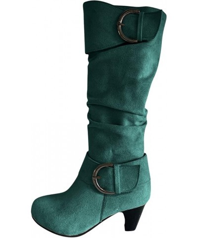 Womens Fall Fashion 2022 Casual Slouchy Suede Boots for Women Warm Winter Waterproof Round Toe Heeled Boots & Booties Green $...