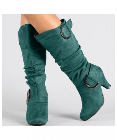 Womens Fall Fashion 2022 Casual Slouchy Suede Boots for Women Warm Winter Waterproof Round Toe Heeled Boots & Booties Green $...