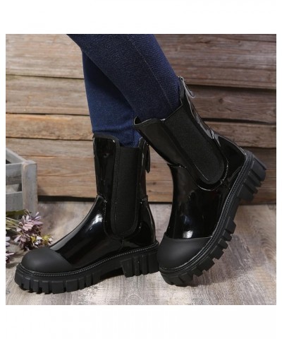 Chelsea Boots Women Mid Calf Boots Flat Lace Up Knee High Boots Platform Women'S Ankle Boot Black $22.21 Boots