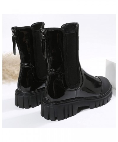 Chelsea Boots Women Mid Calf Boots Flat Lace Up Knee High Boots Platform Women'S Ankle Boot Black $22.21 Boots