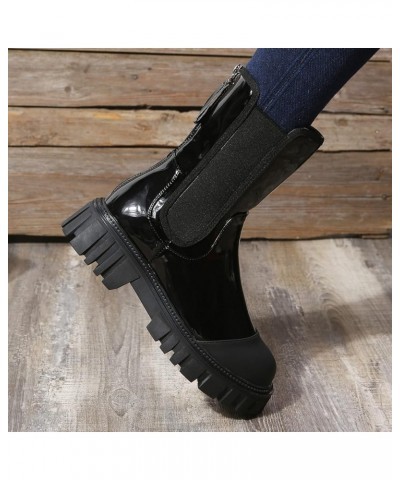 Chelsea Boots Women Mid Calf Boots Flat Lace Up Knee High Boots Platform Women'S Ankle Boot Black $22.21 Boots