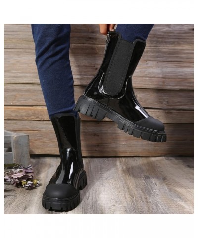 Chelsea Boots Women Mid Calf Boots Flat Lace Up Knee High Boots Platform Women'S Ankle Boot Black $22.21 Boots