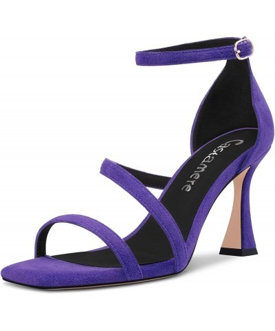 Women Mid Heel Open Toe Sandals Ankle Strap Gladiator Wedding Dress 3.3 Inches Heels Purple $32.31 Sandals