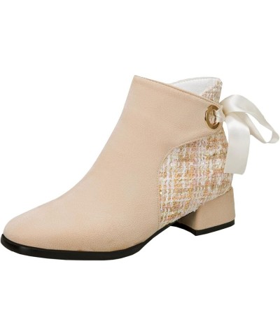 Women's Chunky Heel Booties with Zippers Beige $29.14 Boots