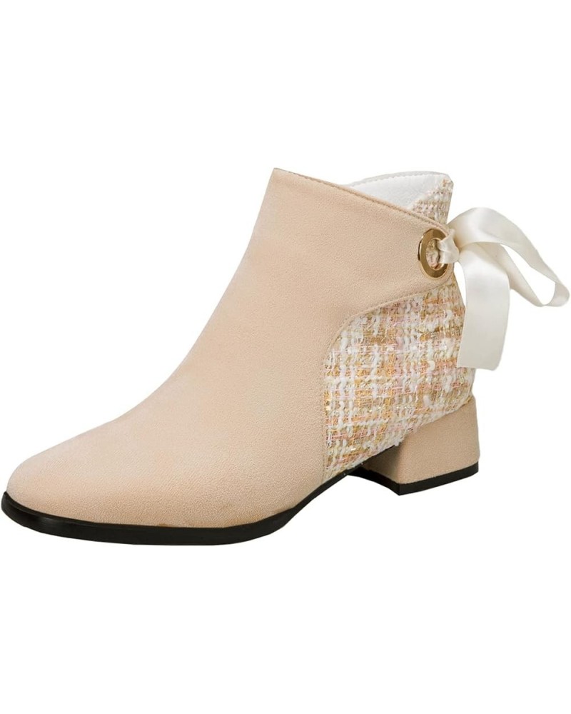 Women's Chunky Heel Booties with Zippers Beige $29.14 Boots