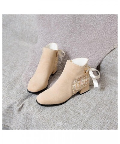 Women's Chunky Heel Booties with Zippers Beige $29.14 Boots