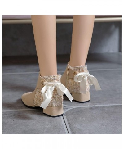 Women's Chunky Heel Booties with Zippers Beige $29.14 Boots