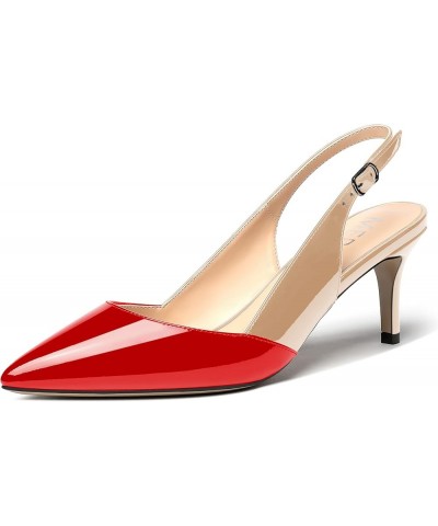 Women's Buckle Solid Party Pointed Toe Fashion Patent Slingback Stiletto Mid Heel Pumps Shoes 2.5 Inch Red Beige $31.91 Pumps