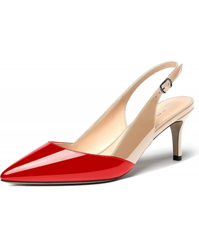 Women's Buckle Solid Party Pointed Toe Fashion Patent Slingback Stiletto Mid Heel Pumps Shoes 2.5 Inch Red Beige $31.91 Pumps