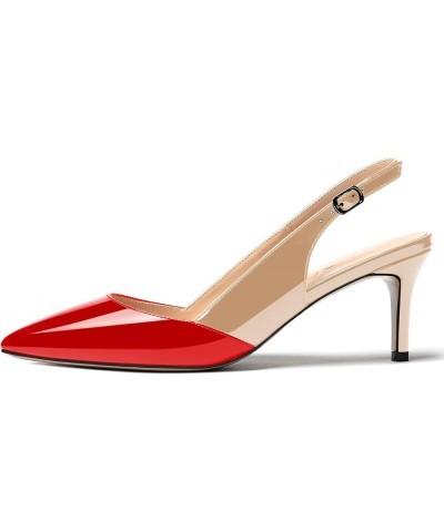 Women's Buckle Solid Party Pointed Toe Fashion Patent Slingback Stiletto Mid Heel Pumps Shoes 2.5 Inch Red Beige $31.91 Pumps