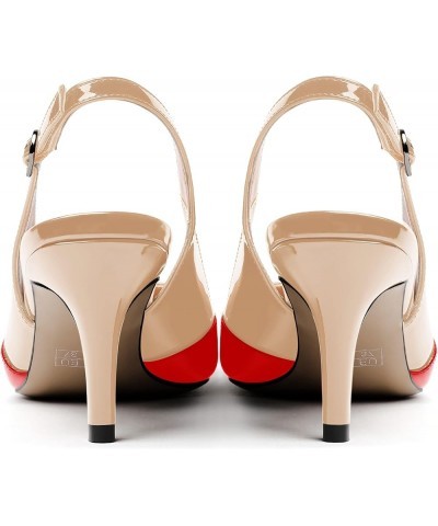 Women's Buckle Solid Party Pointed Toe Fashion Patent Slingback Stiletto Mid Heel Pumps Shoes 2.5 Inch Red Beige $31.91 Pumps