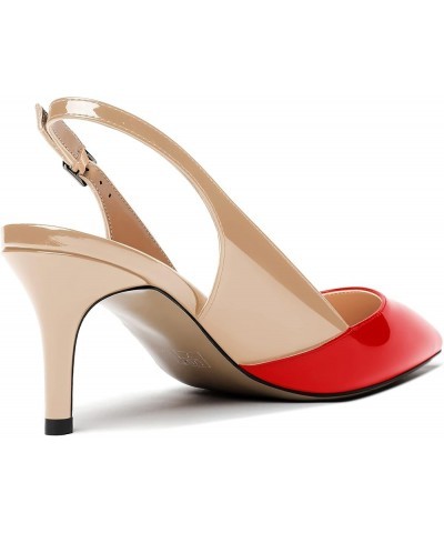 Women's Buckle Solid Party Pointed Toe Fashion Patent Slingback Stiletto Mid Heel Pumps Shoes 2.5 Inch Red Beige $31.91 Pumps