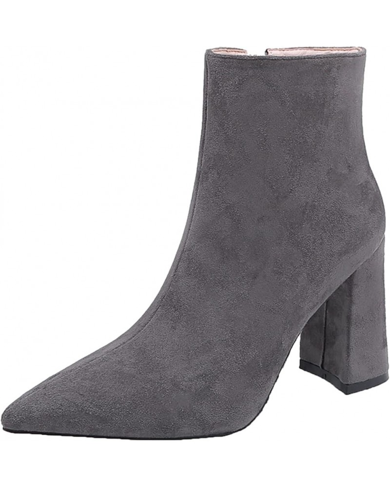 Women Ankle Boots Elegant Block Heel Dress Boots Zip High Heel Short Boots Pointed Toe Solid, Size 1-10 Grey-rl $34.97 Boots