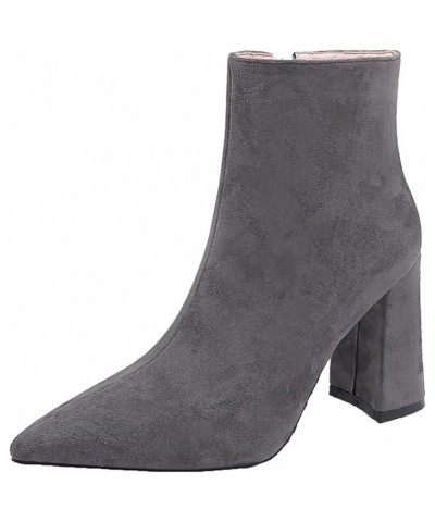 Women Ankle Boots Elegant Block Heel Dress Boots Zip High Heel Short Boots Pointed Toe Solid, Size 1-10 Grey-rl $34.97 Boots