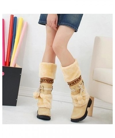 Women's Fur Lined Winter Snow Boots Short Booties Mid Calf Fashion Boot Art Resin Button Faux Suede Boots for Women A1-beige ...