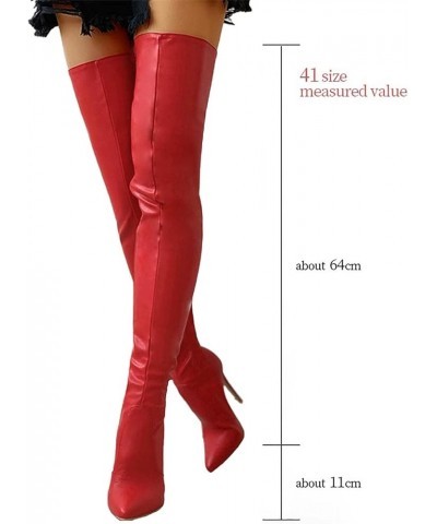 Womens Stretch Thigh High Boots Low Chunky Heel Sexy Zipper Round Toe Over The Knee High Riding Boots 37 for women B-red $32....