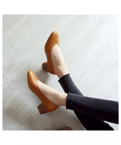 Women Closed Toe Office Slip On Block Mid Heels Pumps Yellow $24.76 Pumps